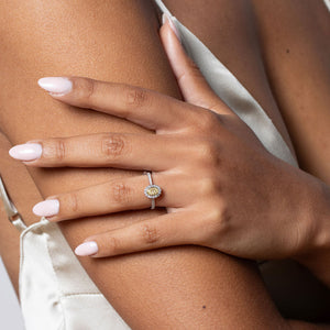 FIREFLY 0.96ct | Oval Halo Yellow Diamond Engagement Ring in Platinum