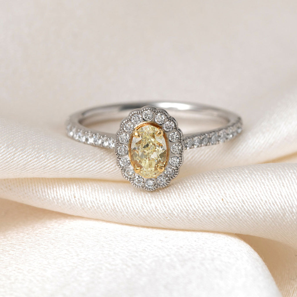 FIREFLY 0.96ct | Oval Halo Yellow Diamond Engagement Ring