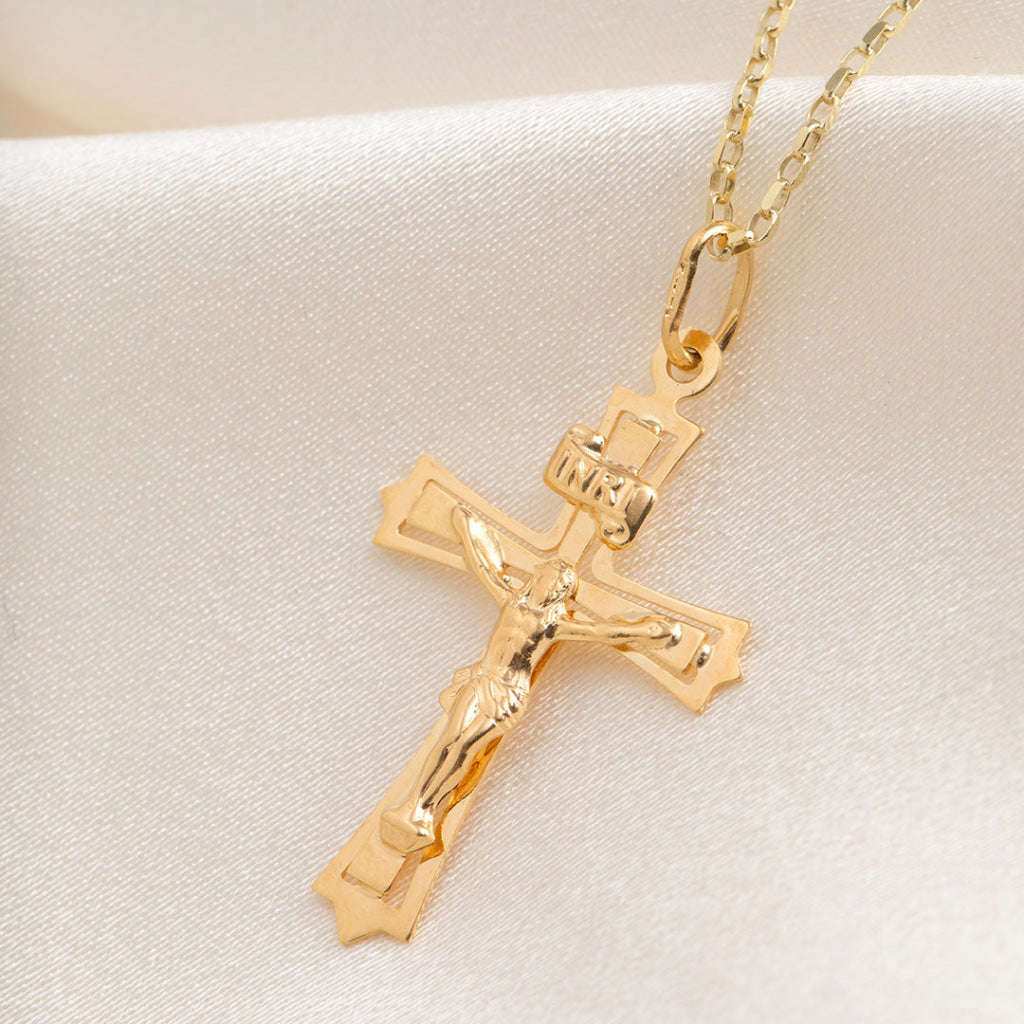 Flat Crucifix Necklace Medium | 9ct Gold - Necklace