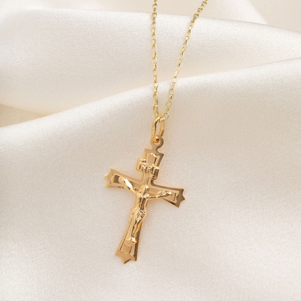 Flat Crucifix Necklace Medium | 9ct Gold - Necklace