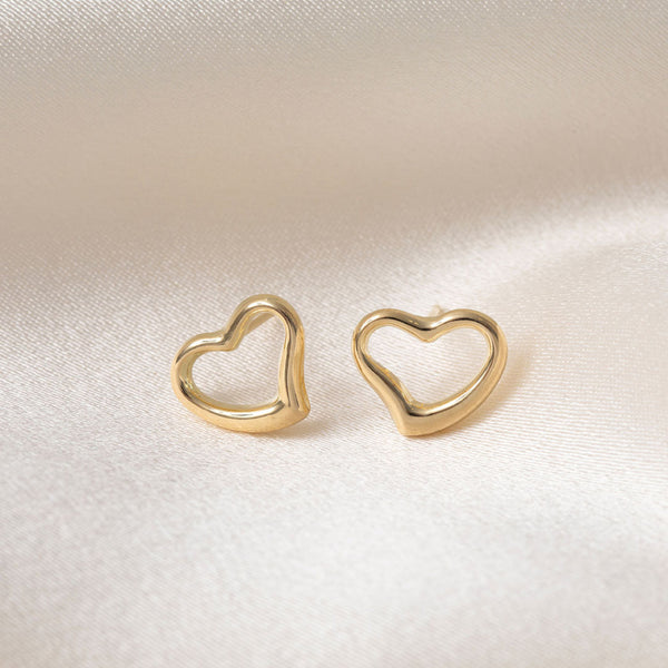 9ct Yellow Gold Heart Stud Earrings - 6mm