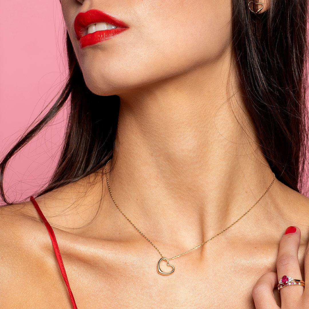 Floating Heart Necklace on model