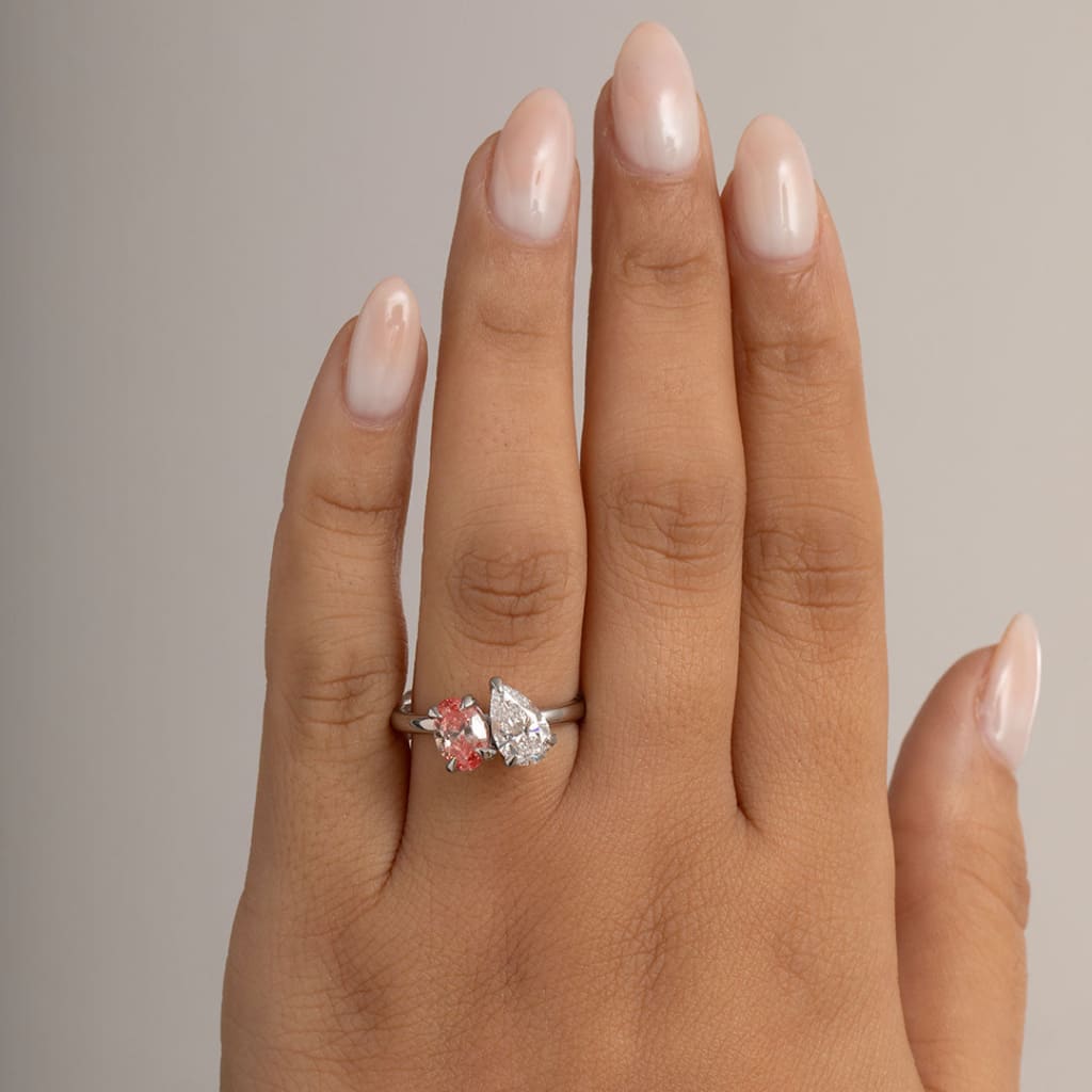 close up of lab grown platinum engagement ring