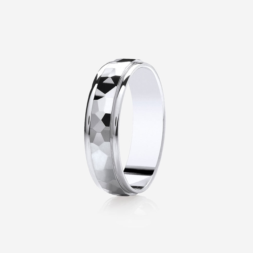 Hammered Finish Wedding Ring | 9ct White Gold - Rings