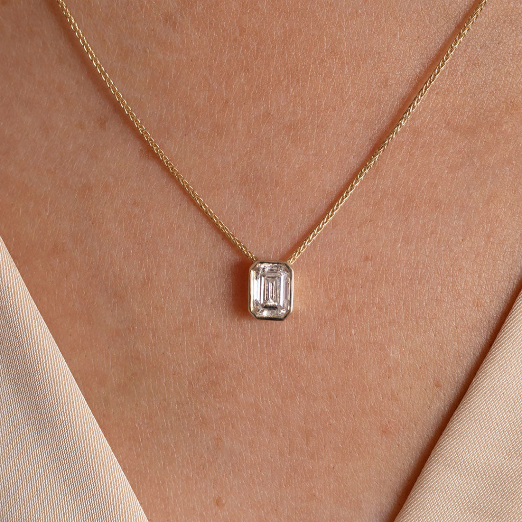 FREDA | Emerald Cut Lab Grown Diamond Necklace in 9ct Gold