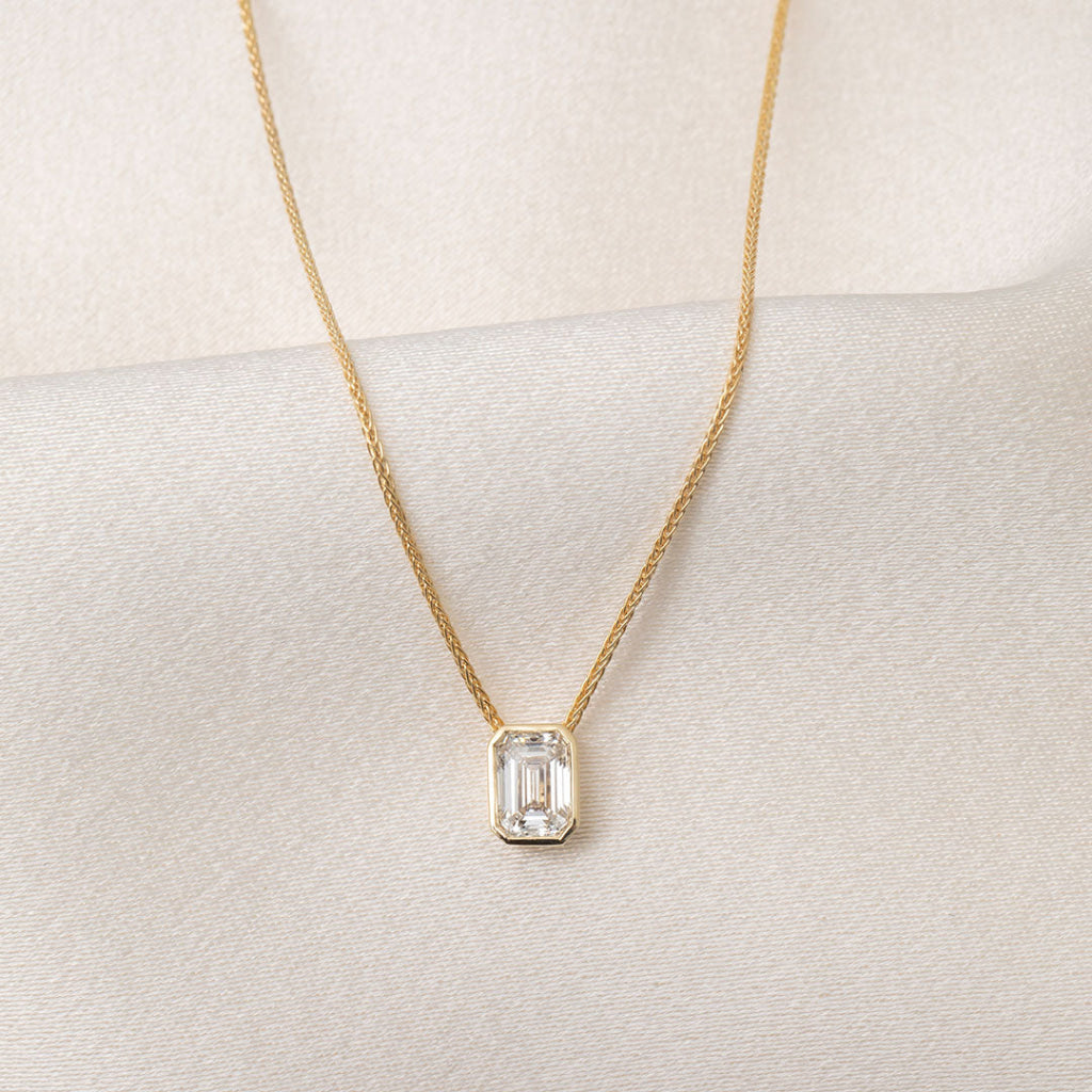 FREDA | Emerald Cut Lab Grown Diamond Necklace in 9ct Gold