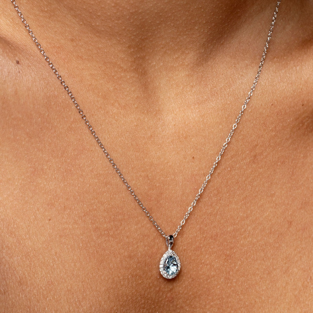 gaiety 9ct white gold aquamarine and diamond pendant
