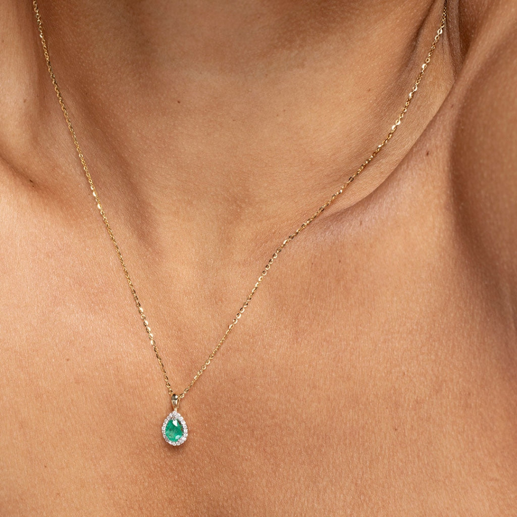 Pear cut Emerald Necklace | 9ct Gold - Necklace