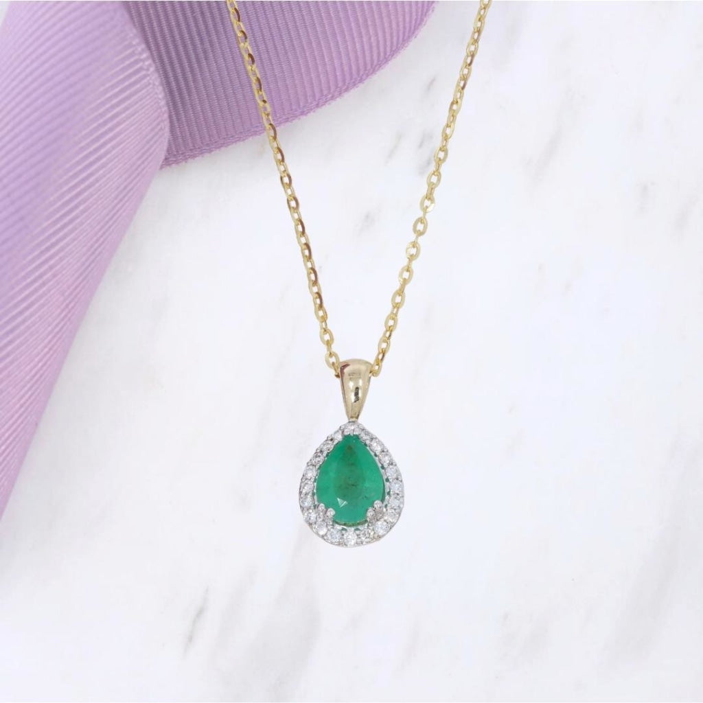 Pear cut Emerald Necklace | 9ct Gold - Necklace