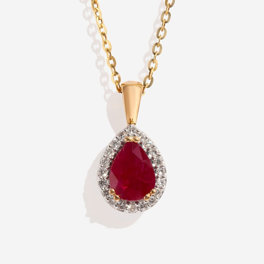 Ruby necklace on white background