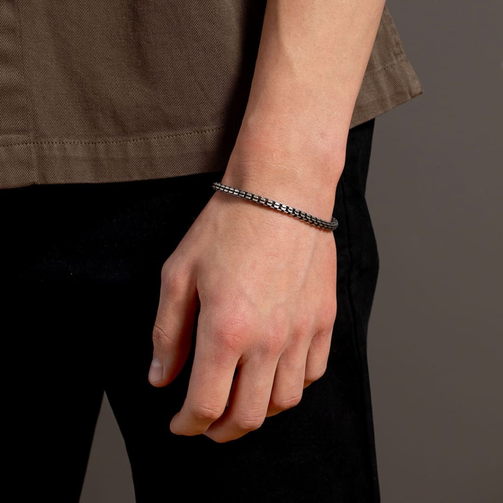 Gents Oxidised Box Link Bracelet | Sterling Silver