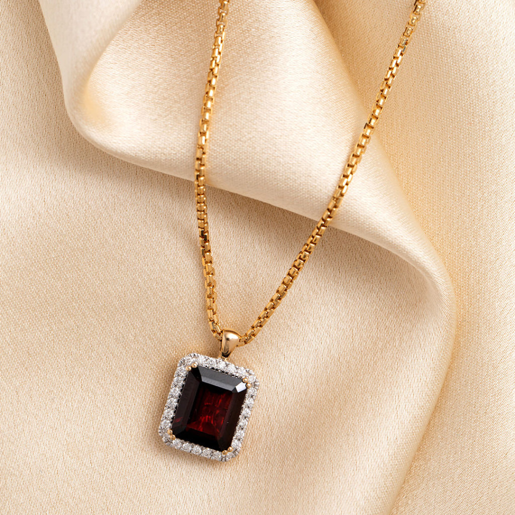 Garnet Diamond Necklace 9ct Yellow Gold – Gear Jewellers