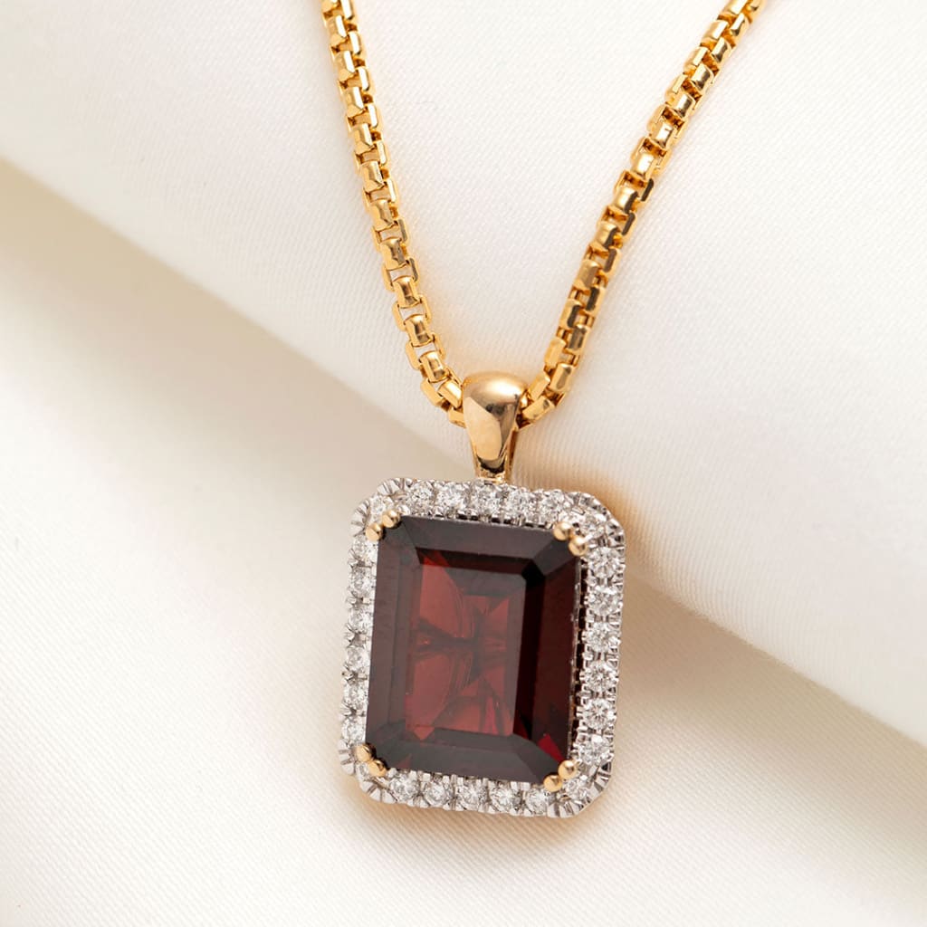 Garnet Diamond Necklace 9ct Yellow Gold