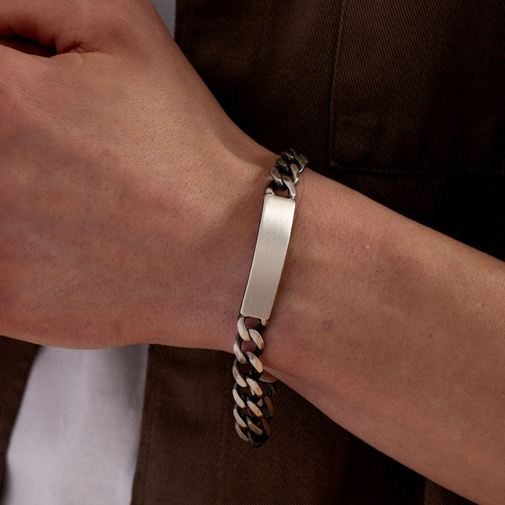 Gents Curb ID Bracelet | Oxidised Sterling Silver - Bracelet