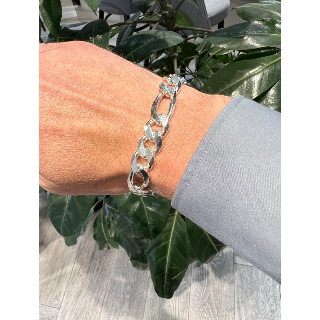 Gents Heavy Figaro Bracelet | Sterling Silver - Bracelet on wrist