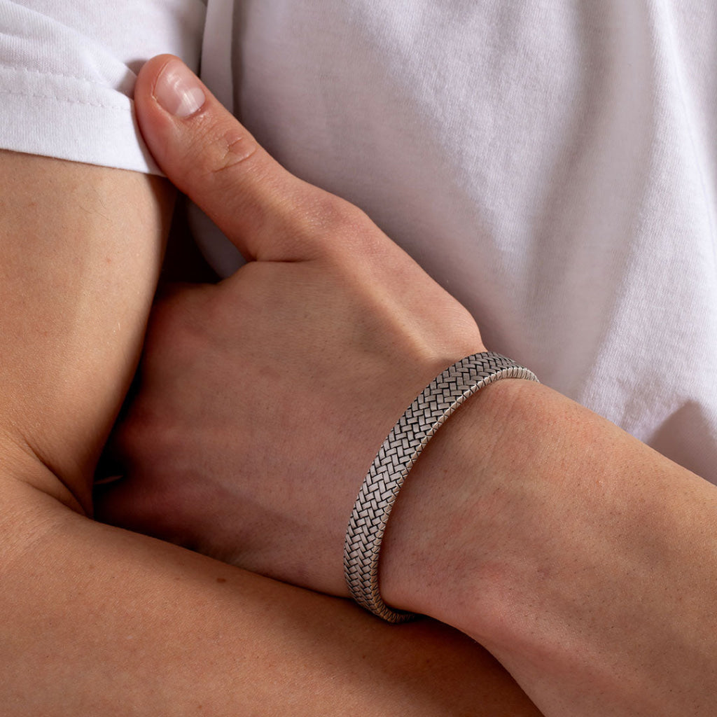 Gents Herringbone Bangle | Sterling Silver