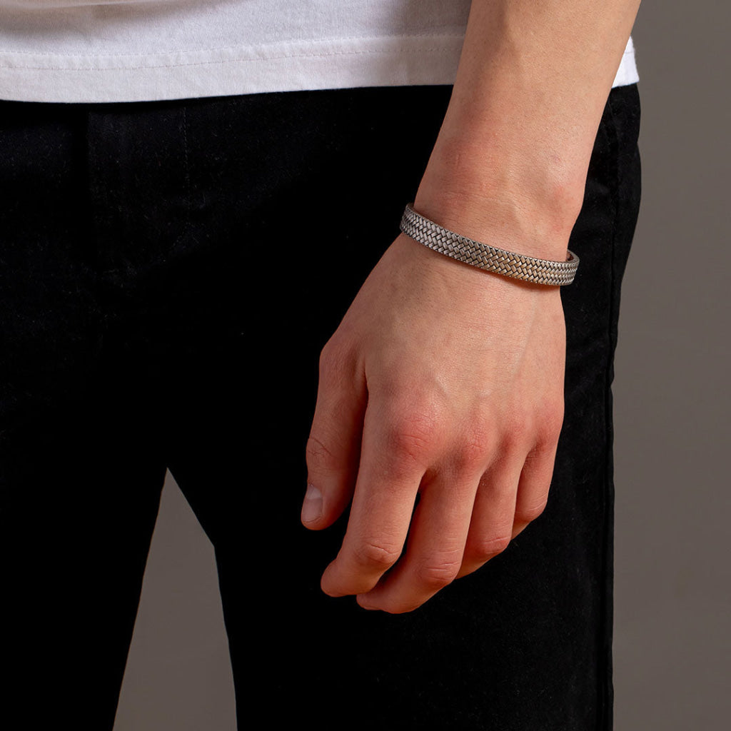 Gents Herringbone Bangle | Sterling Silver - Bracelet