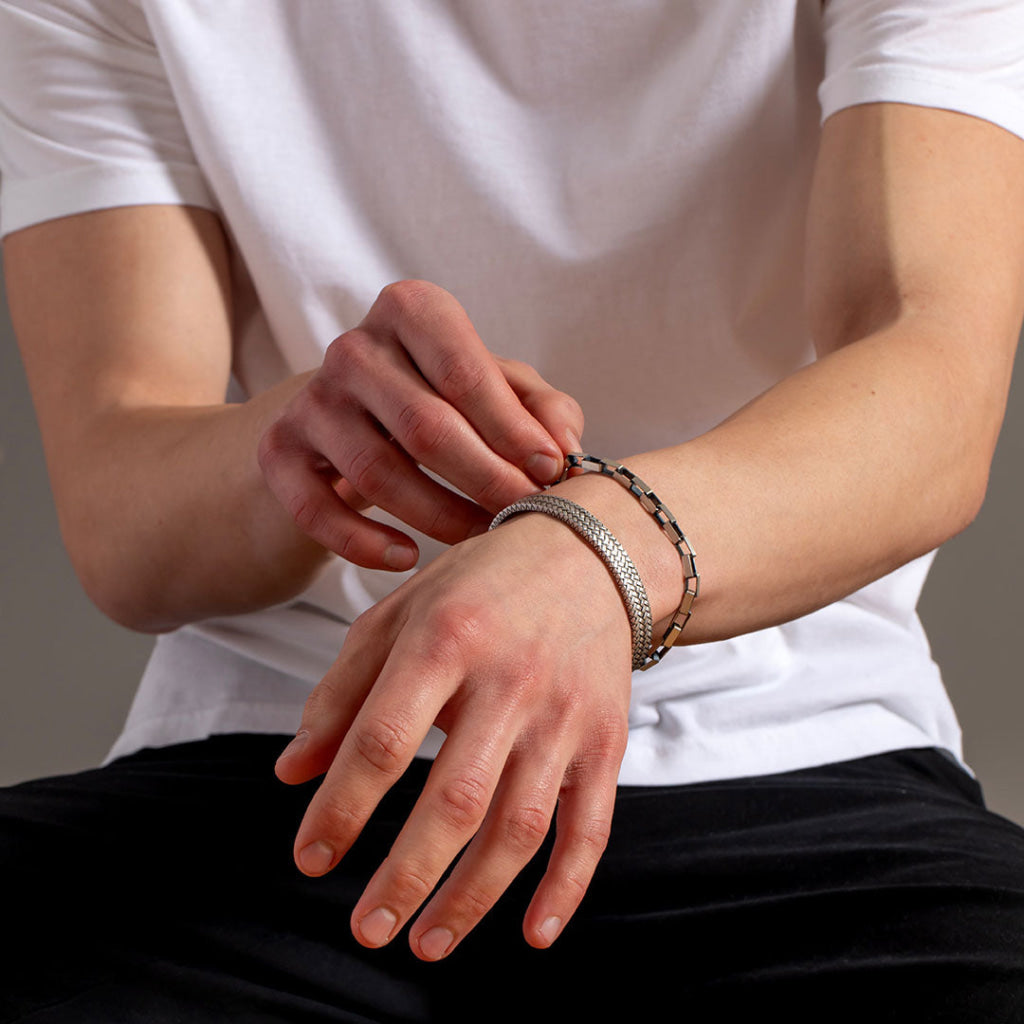 Gents Herringbone Bangle | Sterling Silver - Bracelet