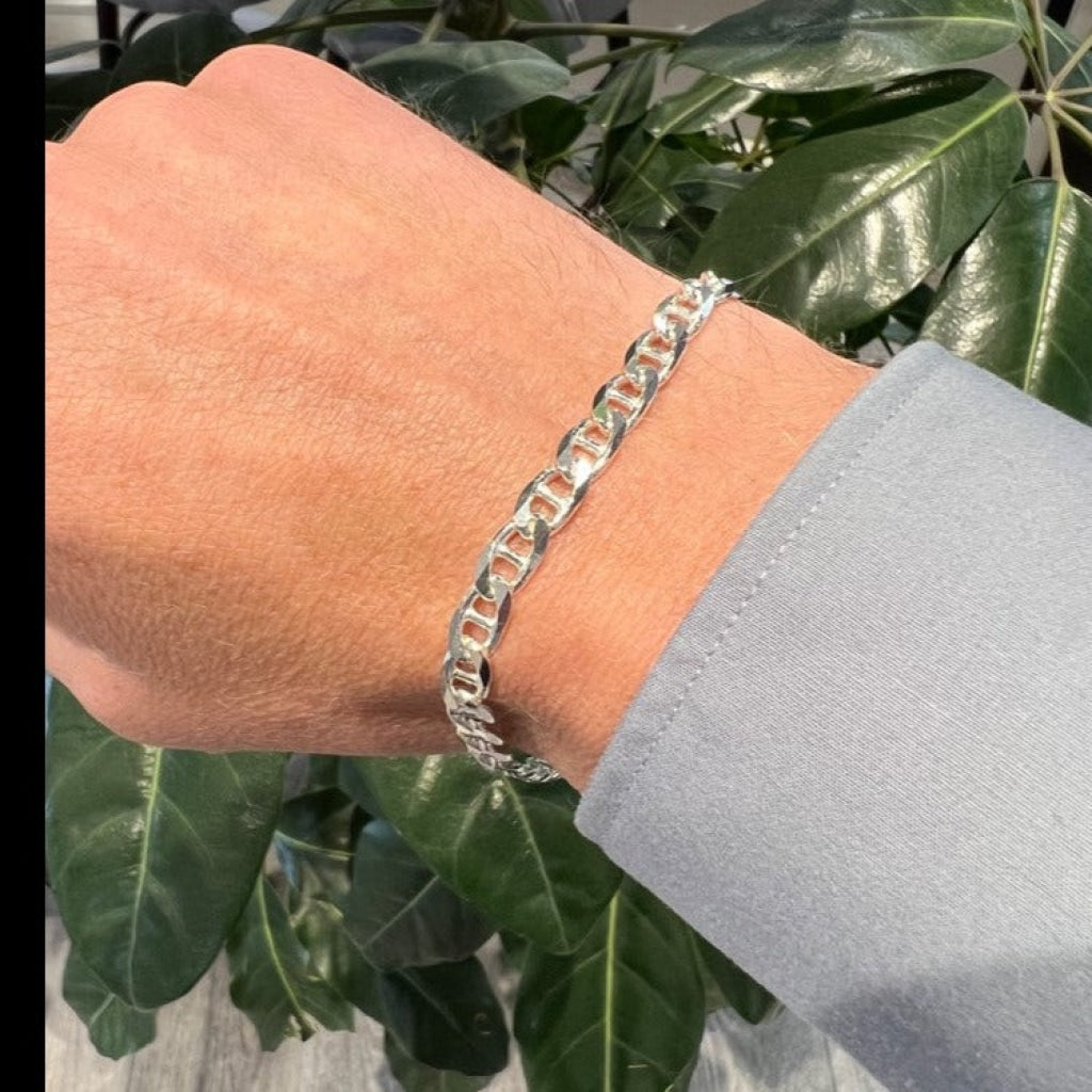 gents sterling silver marine bracelet on wrist