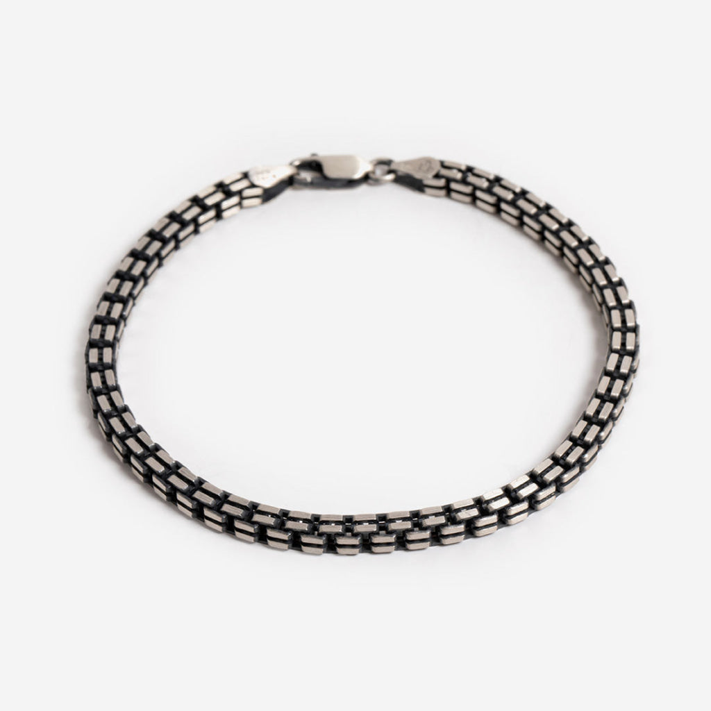 Gents Oxidised Box Link Bracelet | Sterling Silver