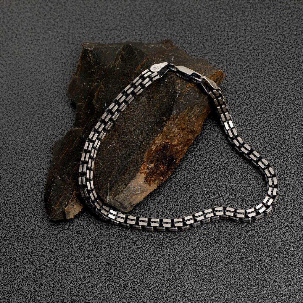 Gents Oxidised Box Link Bracelet | Sterling Silver