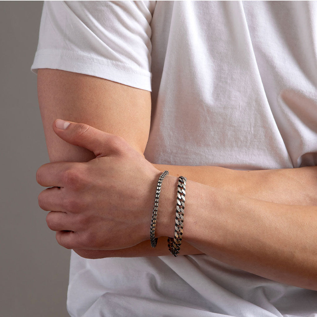 Gents Oxidised Box Link Bracelet | Sterling Silver