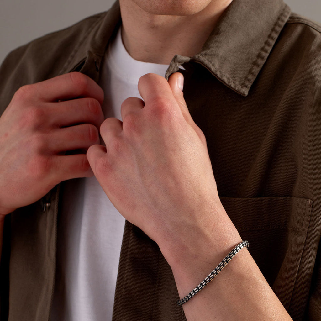 Gents Oxidised Box Link Bracelet | Sterling Silver