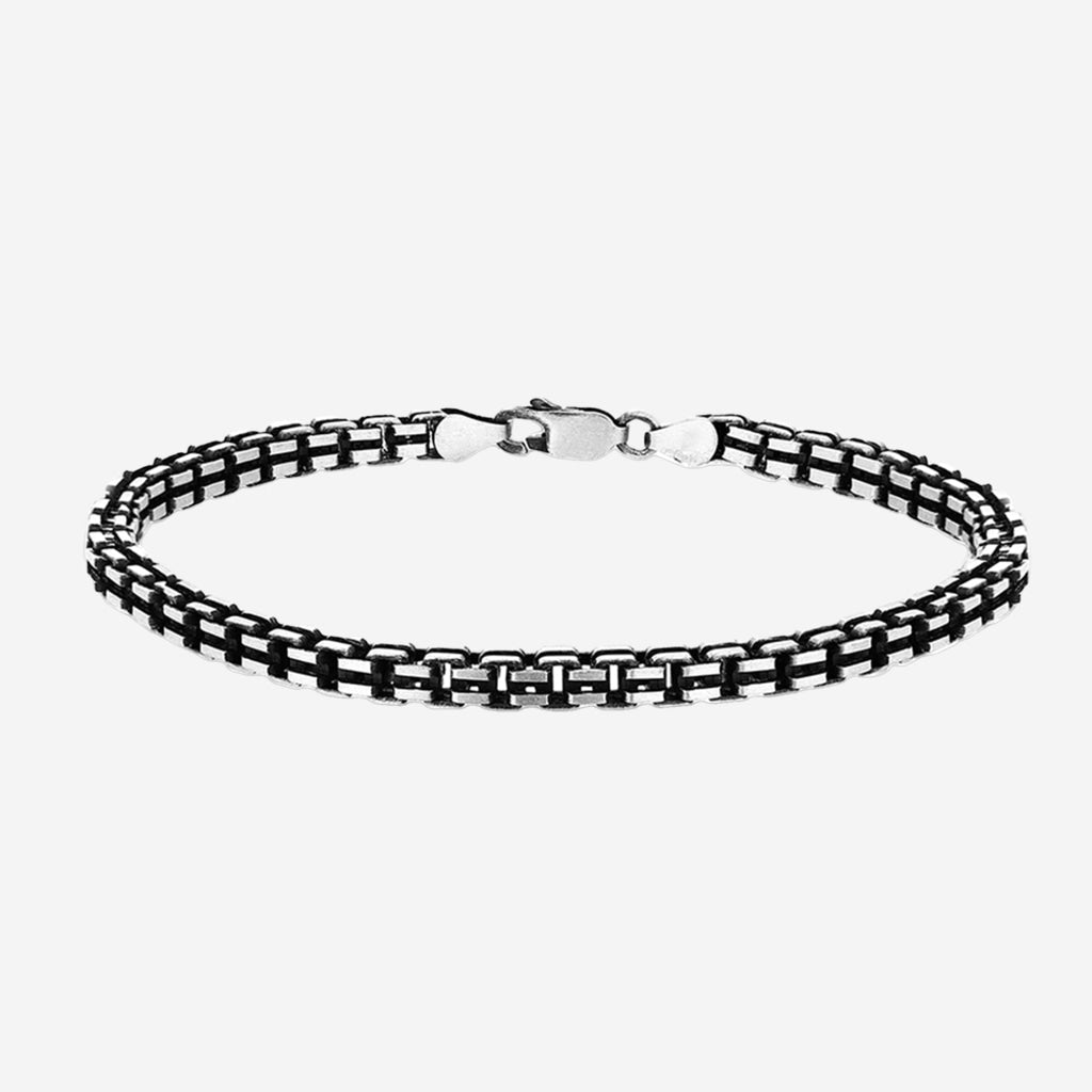 Gents Oxidised Box Link Bracelet | Sterling Silver