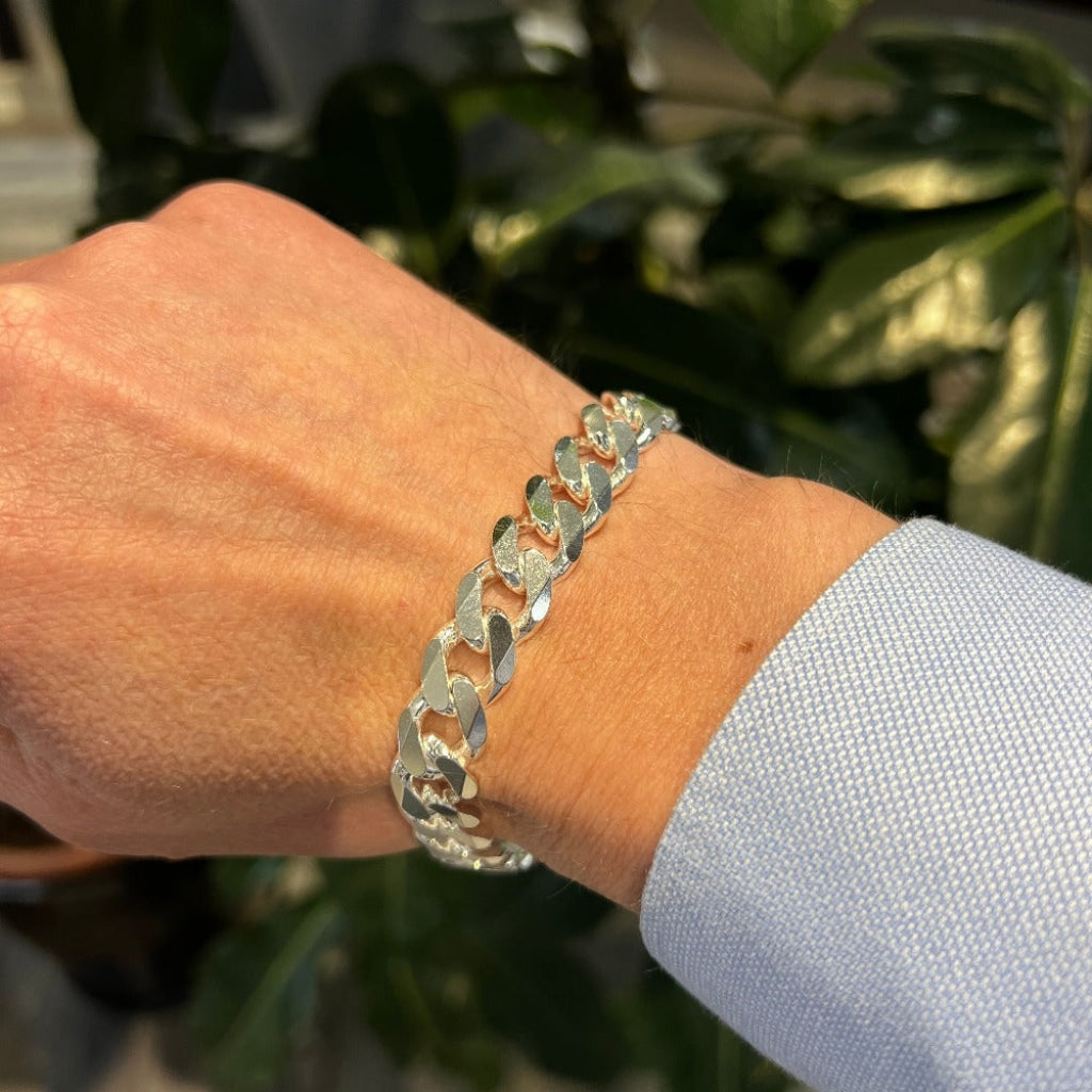 Gents Solid Curb Bracelet | Sterling Silver - Hand Photo