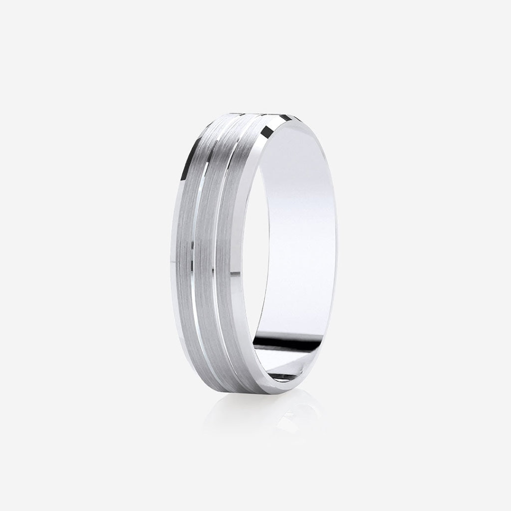 Wedding Ring - 3 Stripe - 6mm | 9ct White Gold - Rings