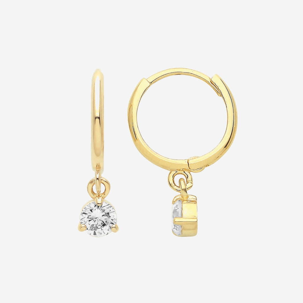 Small gold earrings with round shape zirconia stone