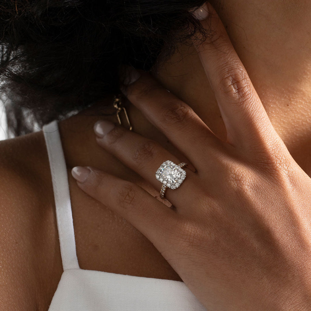 GODIVA 3.25ct | Cushion Halo Lab Grown Diamond Engagement Ring in 18ct Gold