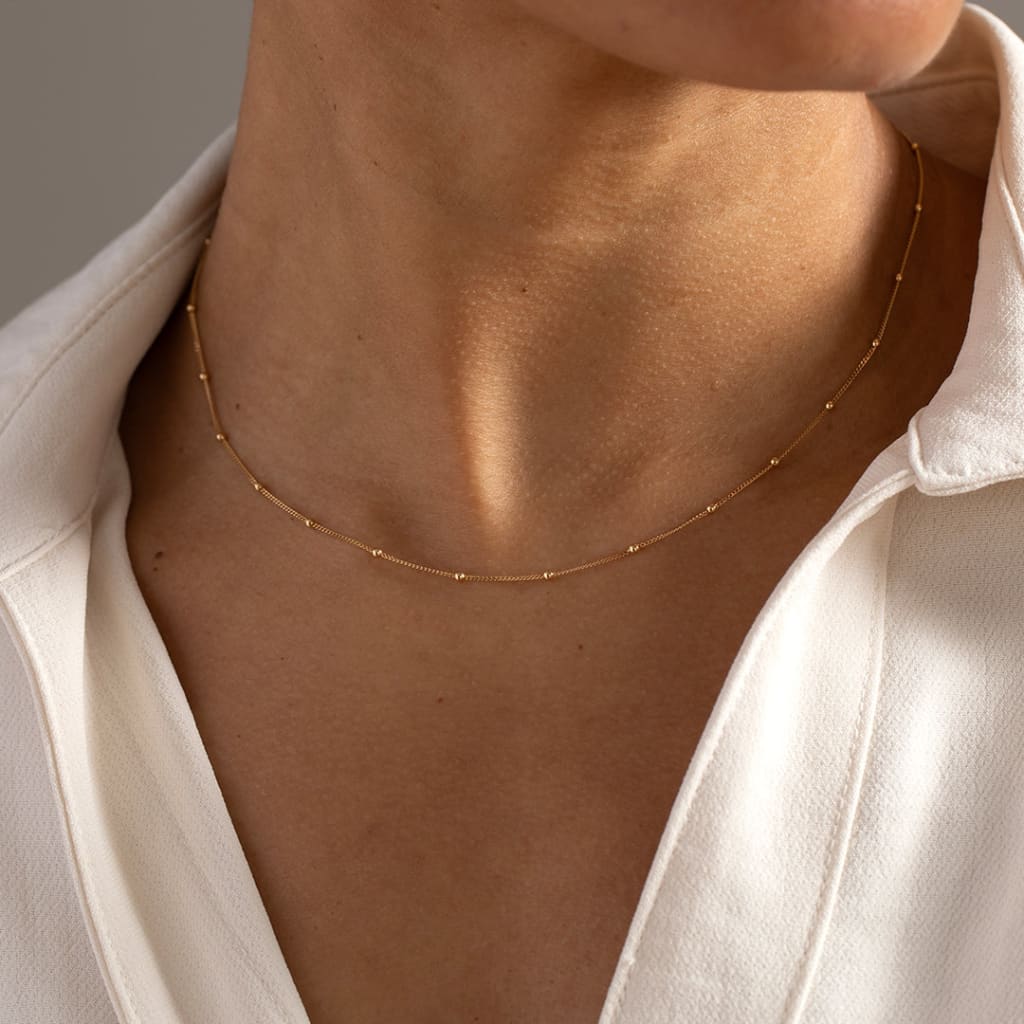 Gold Droplet Chain Necklace 16’’ | 9ct Gold - Necklace