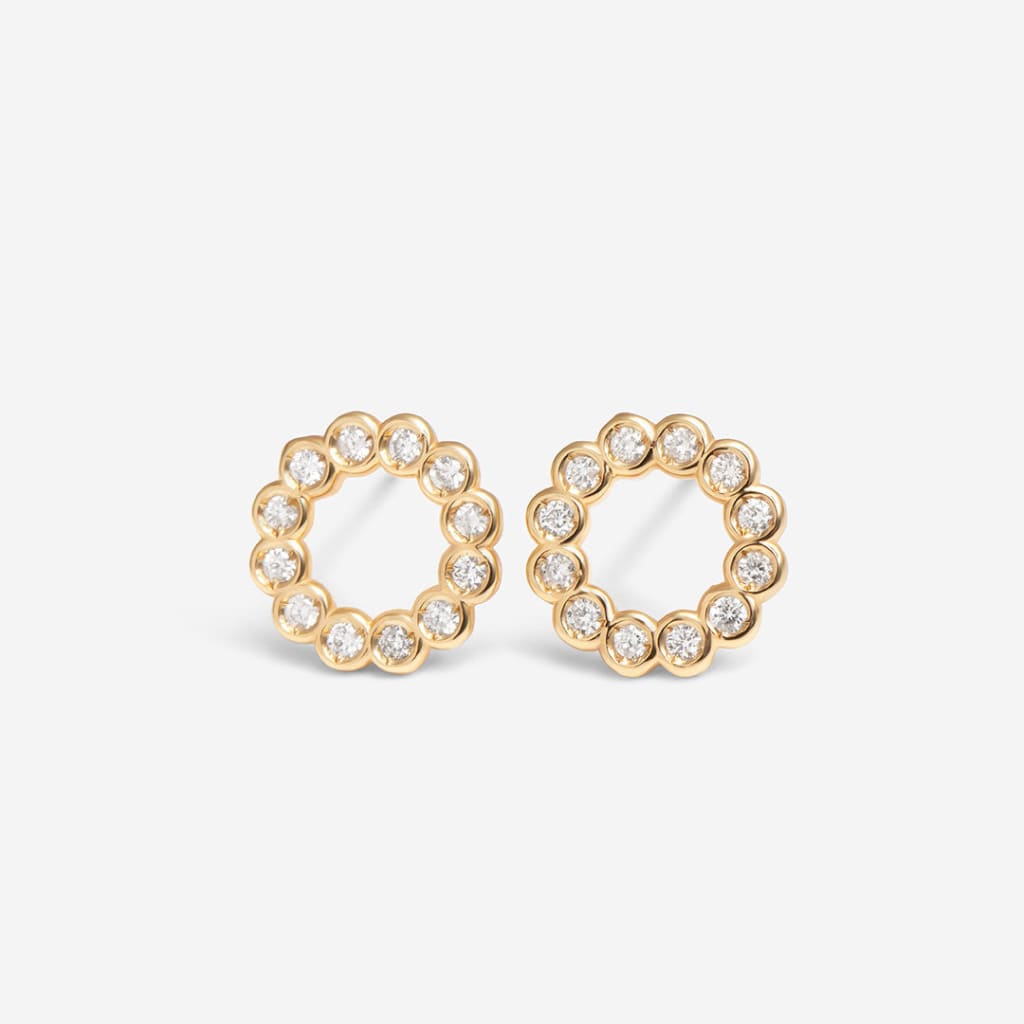Golden Halo Diamond Studs | 18ct Gold - Earrings