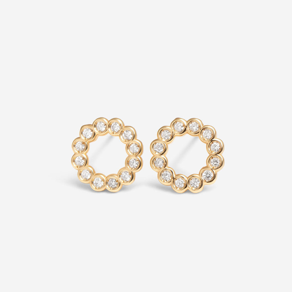 Golden Halo Diamond Studs | 18ct Gold - Earrings