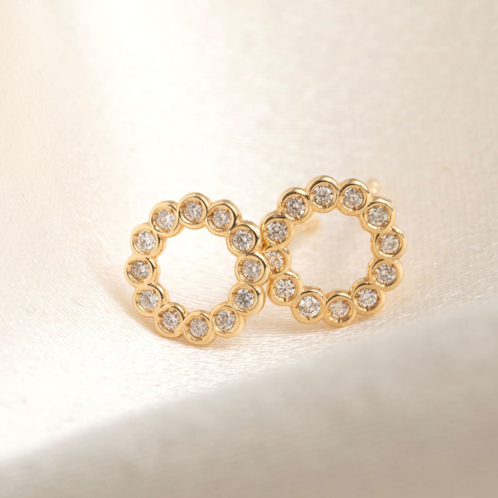 Golden Halo Diamond Studs | 18ct Gold - Earrings
