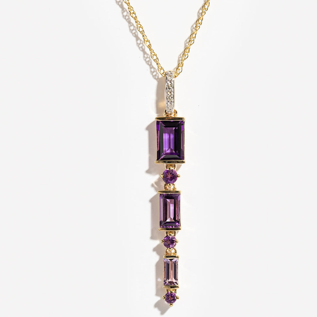 Gradient Amethyst & Diamond Necklace | 9ct Gold