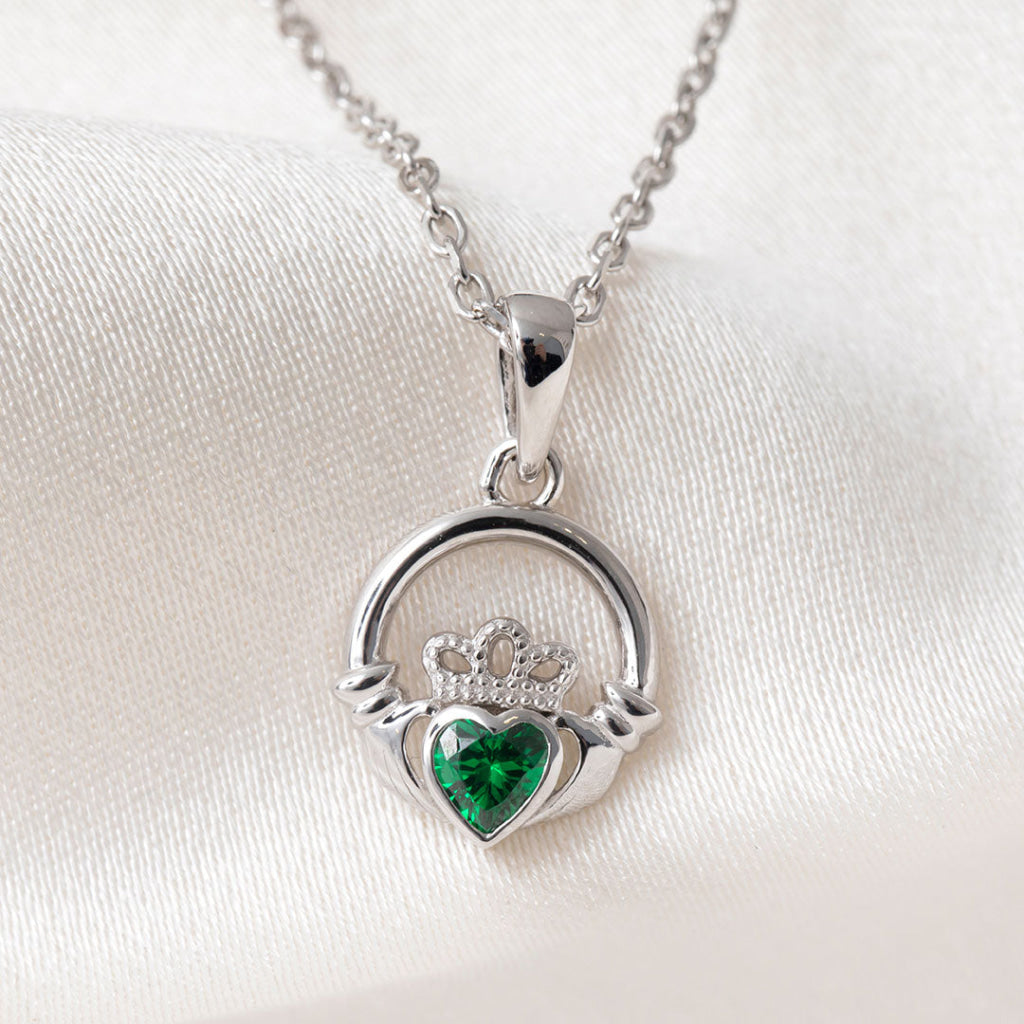 Green Claddagh Necklace | Sterling Silver