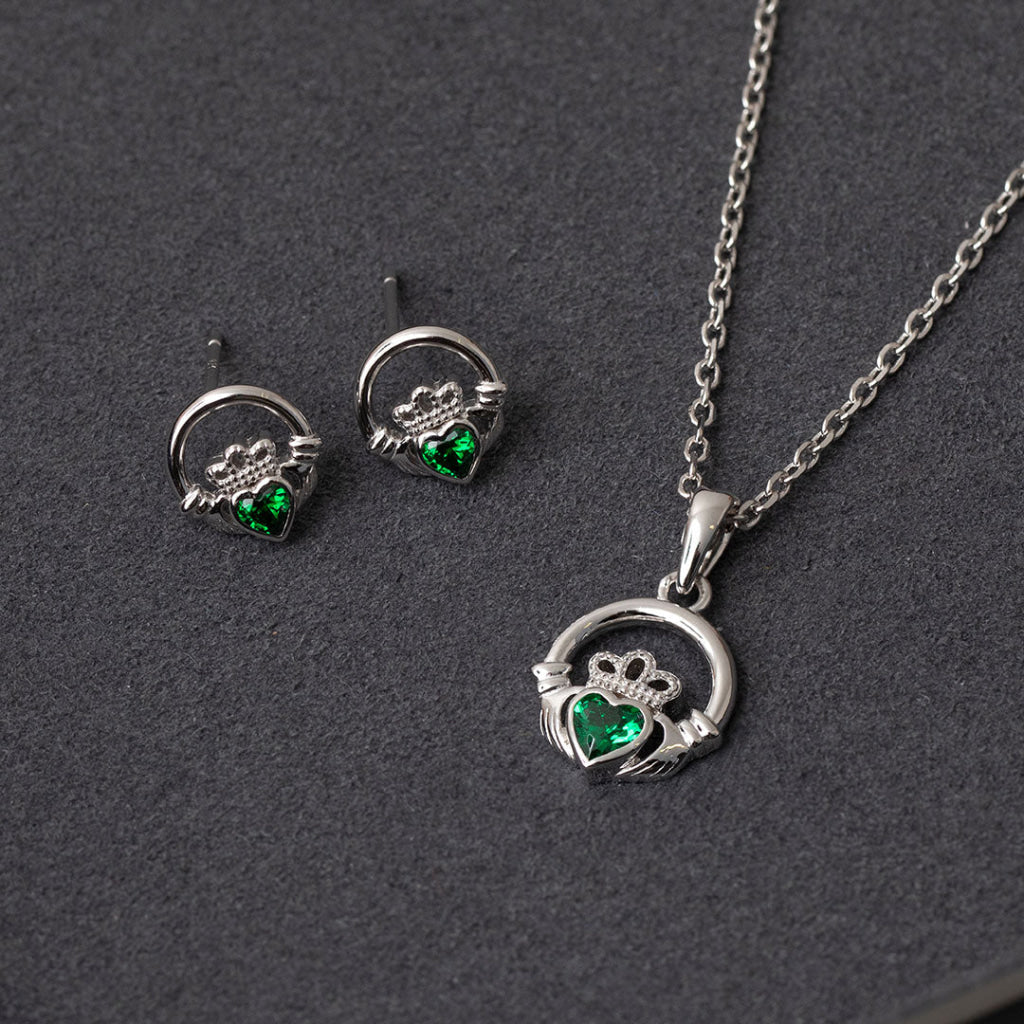 Green Claddagh Necklace | Sterling Silver