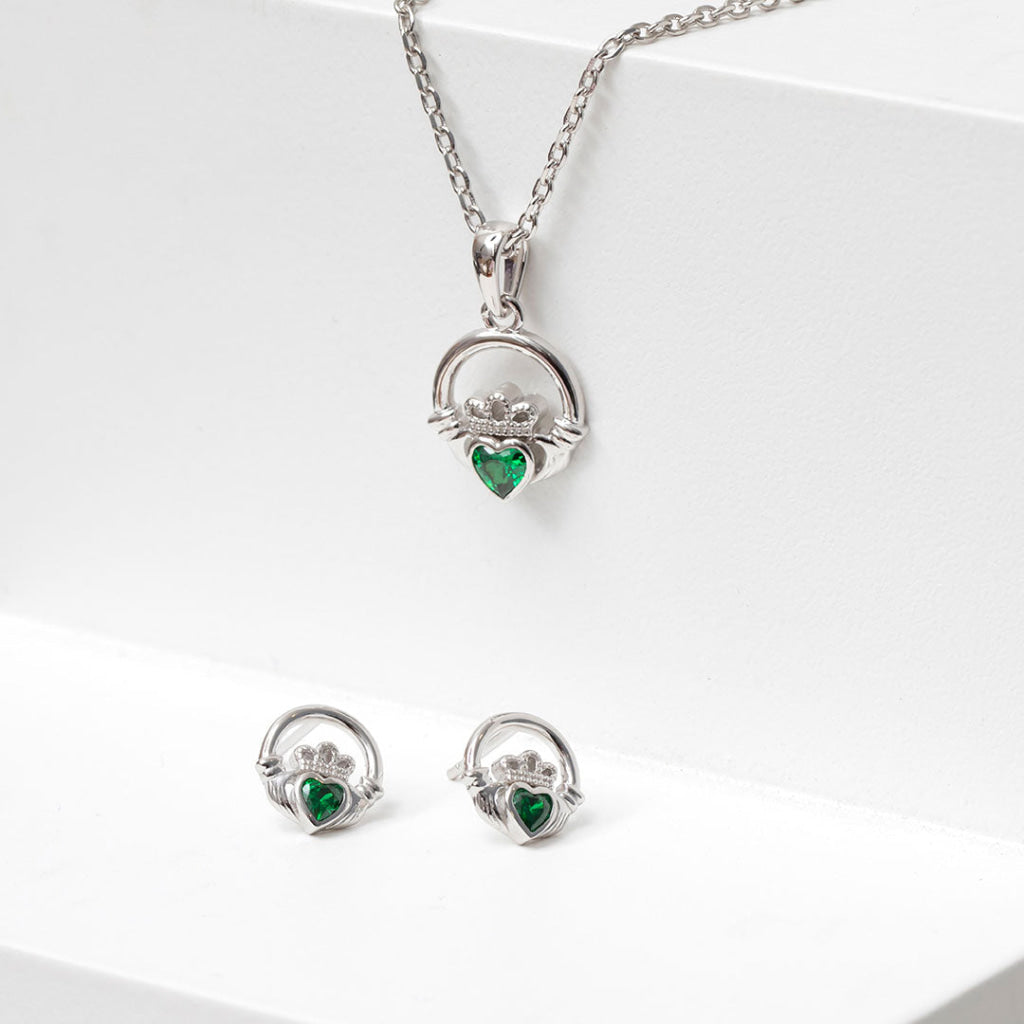 Green Claddagh Necklace | Sterling Silver