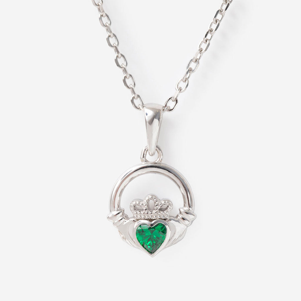 Green Claddagh Necklace | Sterling Silver