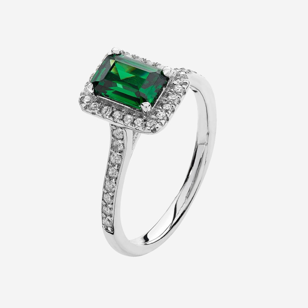 Green Cz Emerald cut halo ring | sterling silver