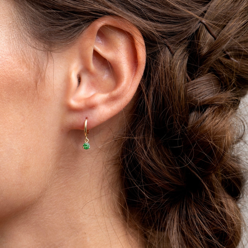 Green Glimmer Drop Huggie Earrings | 9ct Gold