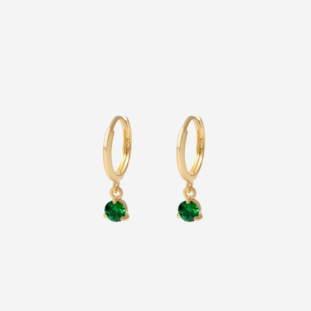 Green Glimmer Drop Huggie Earrings | 9ct Gold - Earrings