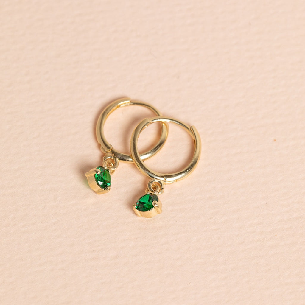 Green Glimmer Drop Huggie Earrings | 9ct Gold - Earrings