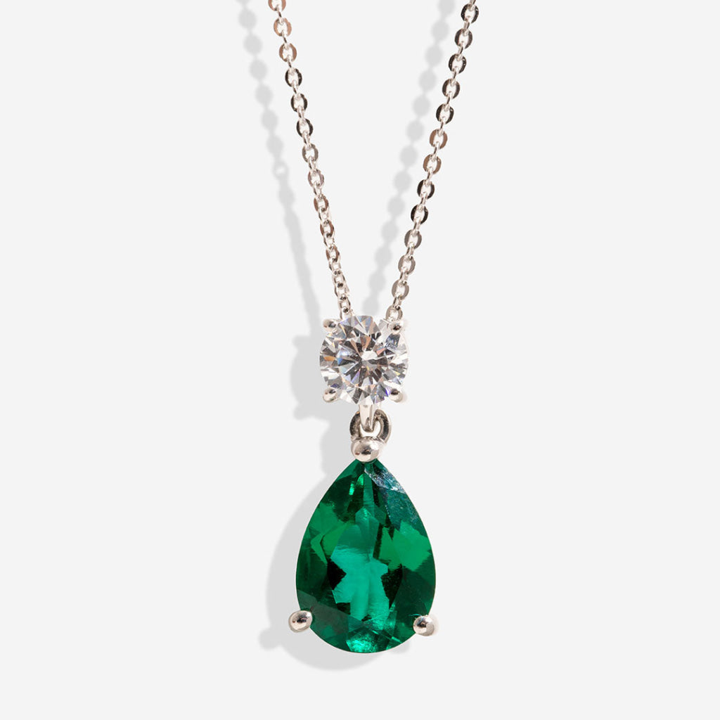 Pear shaped cubic zirconia pendant on chain