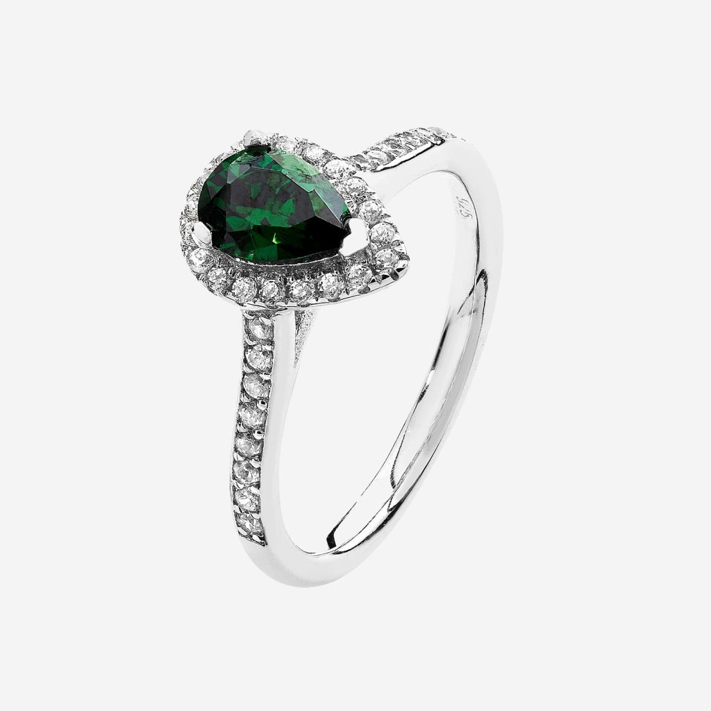 Green Pear Halo Ring | Sterling Silver