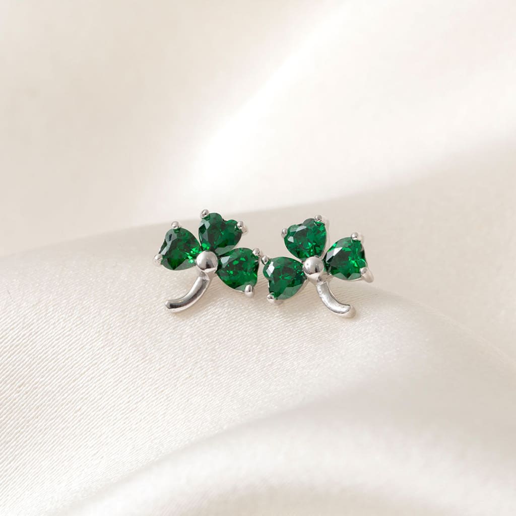 Green Shamrock Earrings | Sterling Silver - Earrings