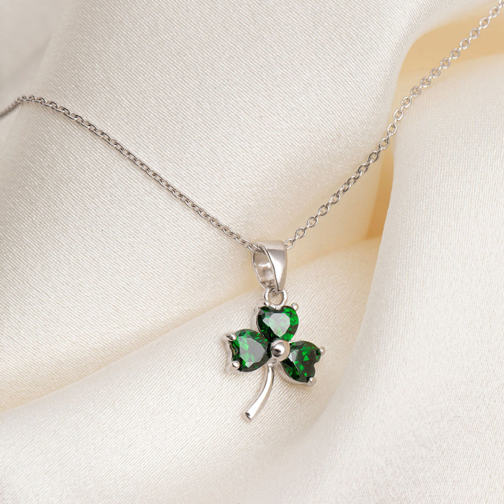 Green Shamrock Necklace | Sterling Silver
