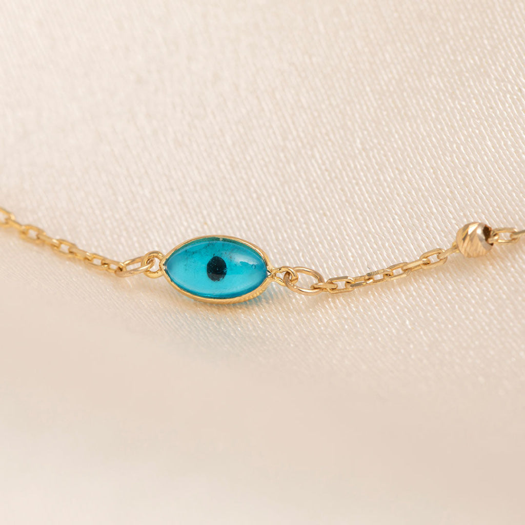 blue eye design bracelet with beaded chain